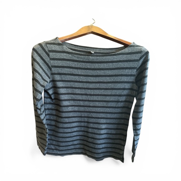 Uniqlo Tops - Uniqlo Gray and Black Striped Boatneck Long-Sleeve Top Women’s Size Small SML